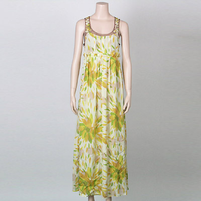 Ladies' 100% Silk Chiffon Print Dress With Delicate Crochet Work At Neck