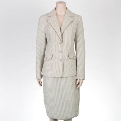 Ladies' 100% Cotton Stripe Jacket + Skirt Suit