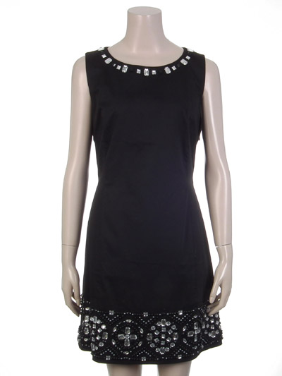 Ladies' Cotton Elastane Woven Dress With Elegant Diamante Around Neck & Bottom Hem