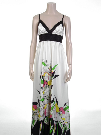 Ladies' Polyester Long Woven Dress With Engineering Print At Botton Hem