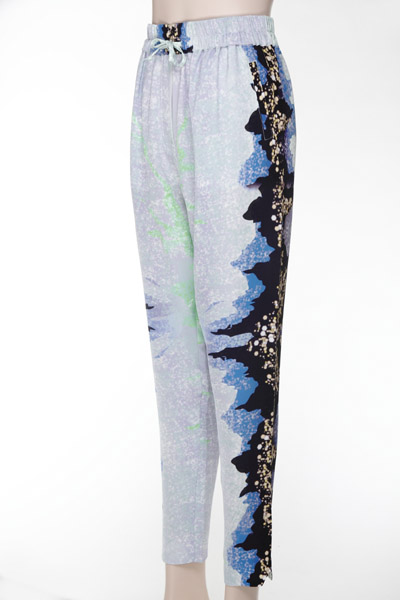 Ladies' 100% Silk Woven Trousers With Digital Print At Sideseam