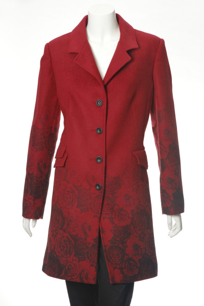 Ladies' Polyester Viscose Elastane Woven Coat With Print At Sleeve & Bottom Hem