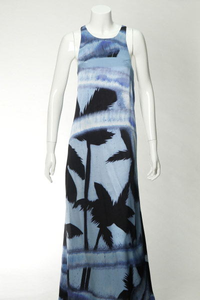 Ladies' Woven Long Dress 100% Silk Satin With Delicate Digital Print Design