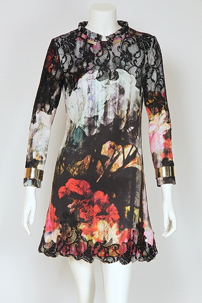 Ladies Polyester Print Dress with Laces Trendy Dress