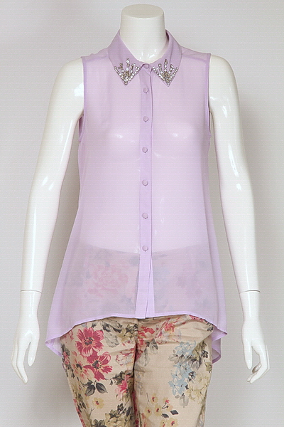Ladies Polyester Top with Diamonte at Collar