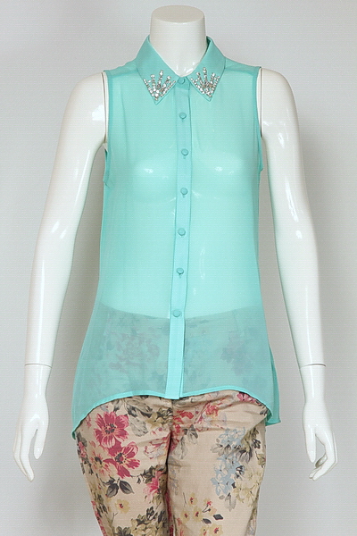 Ladies Polyester Top with Diamonte at Collar