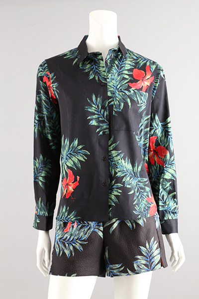 Ladies Cotton Print Shirt+ Polyester Shorts