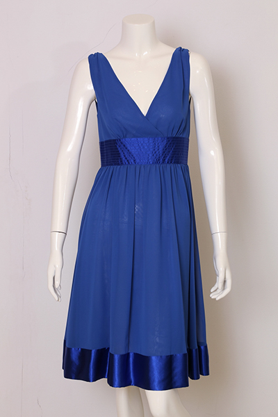 Ladies' Polyester Chiffon With Satin Multi Stitching Waist And Hem Woven Dress