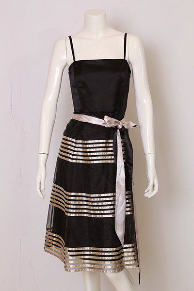 Ladies' Polyester Woven Party Dress With Ribbon Trimming In Skirt