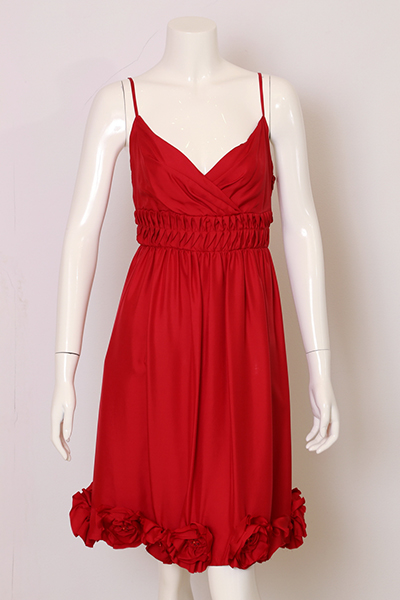 Ladies' 100% Silk With Flowers At Hem Woven Dress