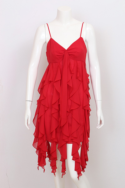 Ladies' Polyester Chiffon Frill Woven Dress