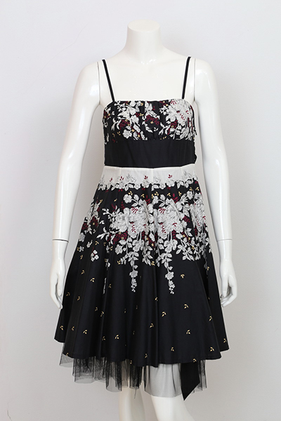 Ladies' Cotton Floral / Black Border Print Woven Party Dress