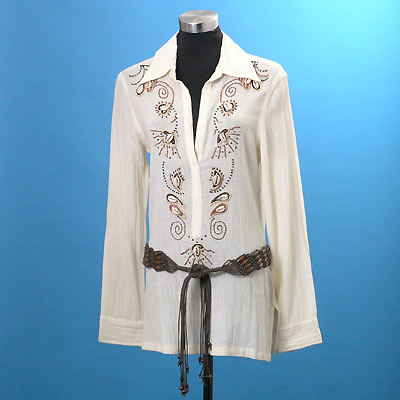 Ladies Embroidery With Beads Blouse With Beading Belt Delicate Embroidery+Beading