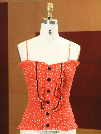 Ladies smocking printed dot top