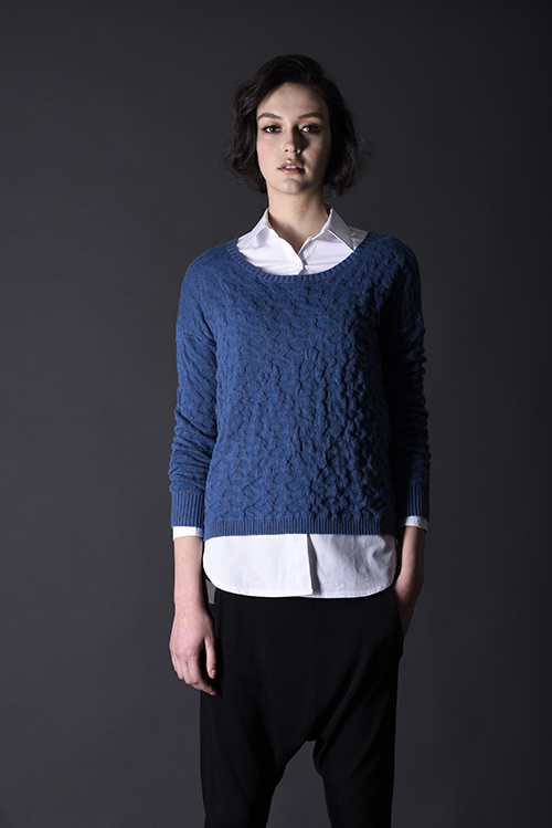 Leopard Print Blue Round Collar Long Sleeve Lady's Pullover