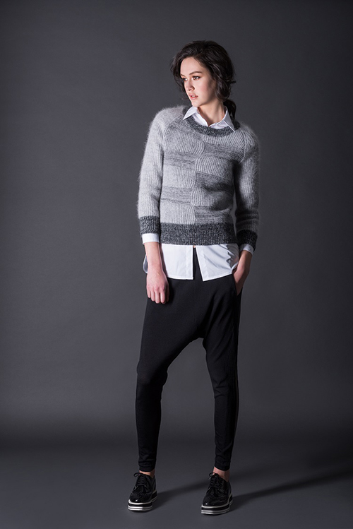 Grey 3/4 Sleeve Plaid Print Round Collar Outwear Woman's Knitwear Sweater