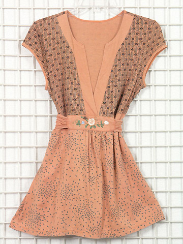 Ladies Knit Cap Sleeve Print Tie Split Neck