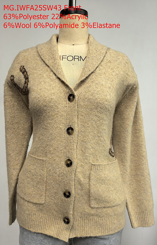 Ladies 63% Polyester 22% Acrylic 6% Wool 6% Polyamide 3% Elastane Cardigan