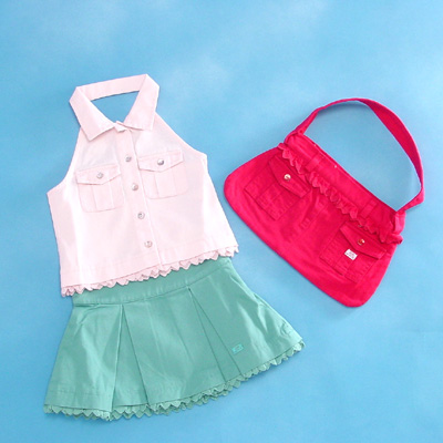Girl's 100% Cotton Woven Set (Top + Skirt + Bag)