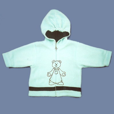 Babies' 100% polyester knitted micro fleece jacket, with attached hood with 100% cotton knitted single jersey lining
