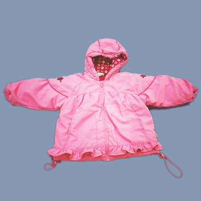 Babies' 100% polyester woven micro fibre jacket, with attached hood, with 100% cotton knitted single jersey lining & 100% polyester padding