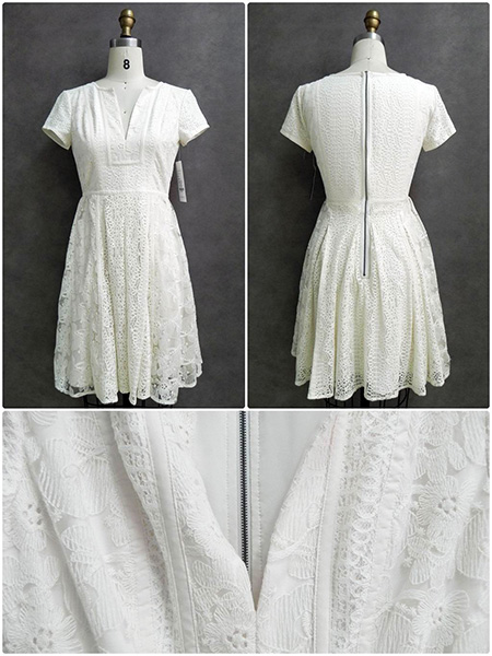 Short Sleeve V Neck Lace Dress