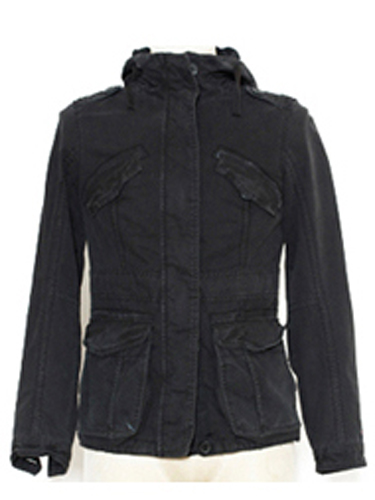 Hoofded Cotton Military Jacket with Enzyme