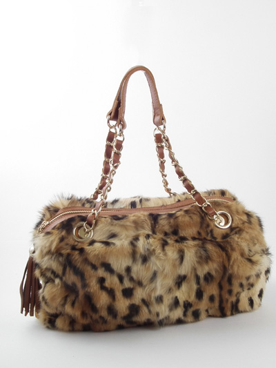 Rabbit hair satchel bag in leopard pattern