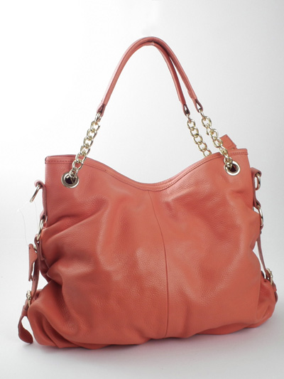 Chained handle cowhide leather tote