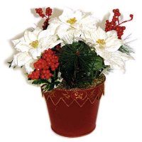 9 inches(H) Velvet Poinsettia in Iron Pot