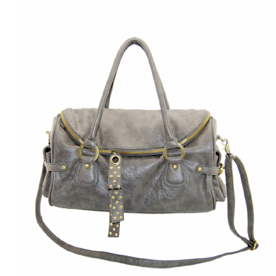 Messenger bag using a leather-like PU with rivet ornaments zipper design