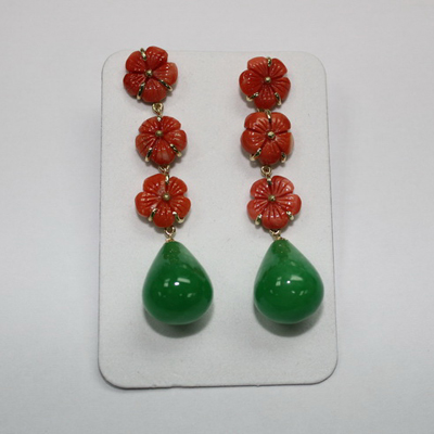 Coral Flower Jade Gold Earring
