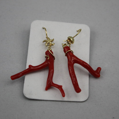 Irregular Coral Gold Hook Earring