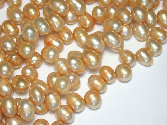 Nice Golden FW Pearl Oval Loose Beads 1 Strand #fan0141