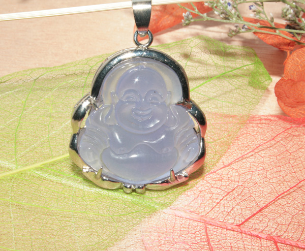 LAVENDER JADE GEMSTONE BUDDHA BEAD PENDANT 18K jjd0040 #jjd0040