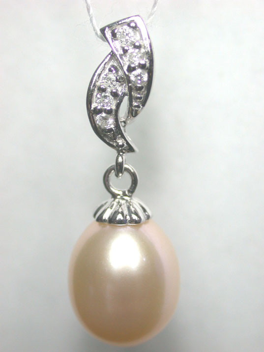 9x10mm Purple Pearl Diamond Pendant 18K W Gold #dad019f