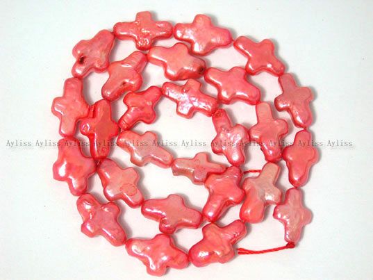 RED FRESHWATER PEARL CROSS Loose Beads 10x16mm #P041003