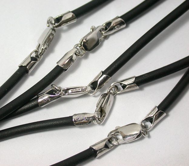 Rubber Black Cord Necklace Silver Clasp 18 inches 2mm #flb0002