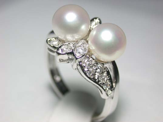 White 7.5mm FW Pearl Ring 925 Silver # 6.5 #jdr004d6