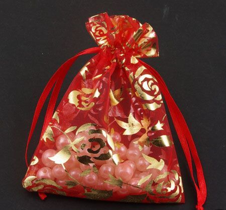 Sell 100PC WHOLESALE RED ROSE ORGANZA 9x12cm GIFT BAGS #ia007