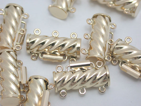 Column 14K Yellow Gold 3-strand corrugated Clasp #dab002