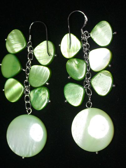 Green Aqua Round Shell 925 Silver Hook Earrings #jfe0028