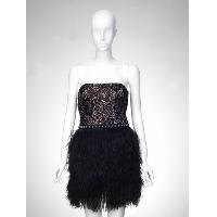 Cotton Lace+Ostrich Feather Woven Dress