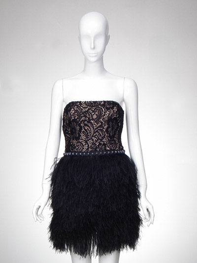 Cotton Lace+Ostrich Feather Woven Dress