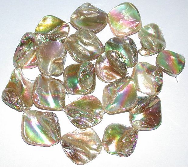 15x18mm PALE YELLOW SHELL ABALONE NUGGET Loose Beads