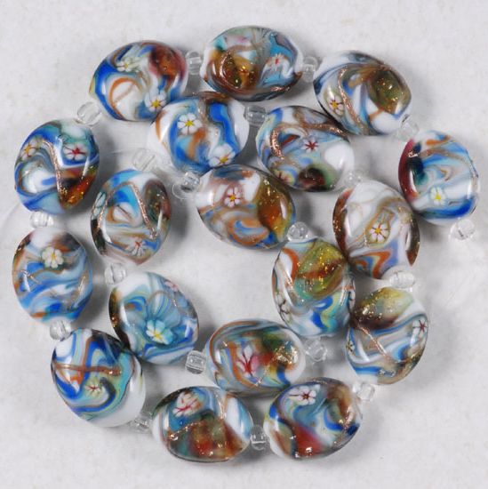 18PC NEW BLUE COLORFUL LAMPWORK GLASS OVAL LOOSE Beads