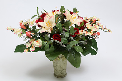 40cm Mixed Satin Easter Lily/Rose Bud/Sweet Pea/Foamed Gypsothilia Center-Piece X 31