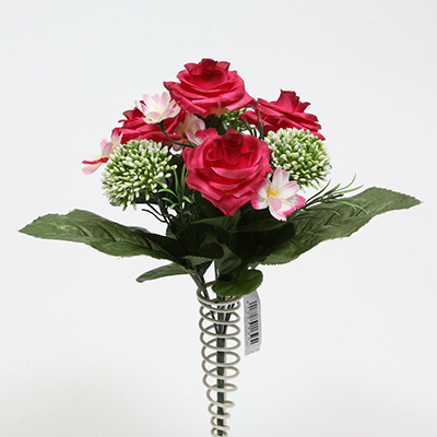 33cm Mixed Diamond Rose/Cosmos/Plastic Allium Bush X 7