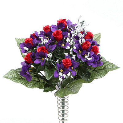 30cm Mixed Rose Bud/Violet/Mimosa/Foamed Gypsothilia Bush X 14