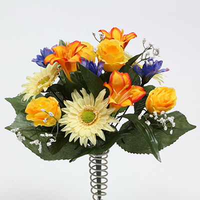 32cm Mixed Rose Bud/Satin Easter Lily/Gerbera/Sm.Iris/Foamed Gypso Bush X 13